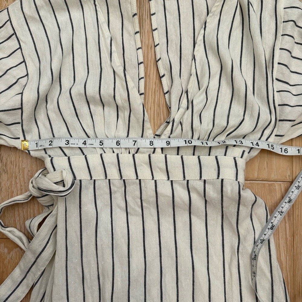 Billabong Striped Midi Wrap Dress Bell Sleeves V Neck Tie Waist Beach Vacation - Picture 7 of 14